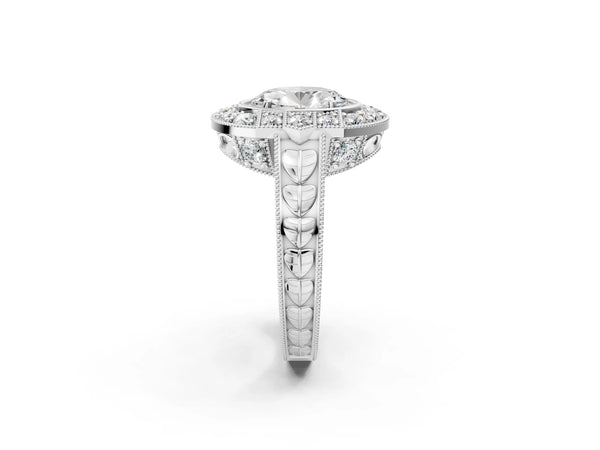Sterling Silver Oval Art Deco Halo Engagement Ring Setting with Pave Side Panels and Milgrain Band