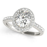 Silver Oval Halo Diamond Ring with Pave Band and Four-Prong Setting 1