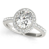 10K White Gold 2.01 Carat F VS1 Oval Diamond Halo Ring with Pavé Band and Prong Setting