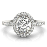 Silver Oval Halo Diamond Ring with Pave Band and Four-Prong Setting 2