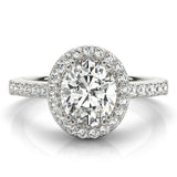 10K White Gold 2.01 Carat F VS1 Oval Diamond Halo Ring with Pavé Band and Prong Setting
