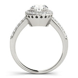 10K White Gold 2.01 Carat F VS1 Oval Diamond Halo Ring with Pavé Band and Prong Setting