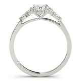 10K White Gold 1.59 Carat F VS1 Oval Halo Diamond Ring with Pear Side Stones and Prong Setting on a Classic Band