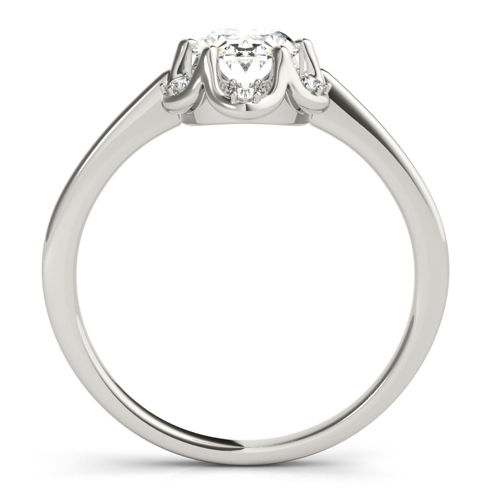 Silver Oval Halo Diamond Ring with Round Cluster Setting, Solitaire Band, and Four-Prong Setting 1