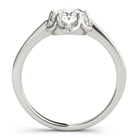 Silver Oval Halo Diamond Ring with Round Cluster Setting, Solitaire Band, and Four-Prong Setting 1