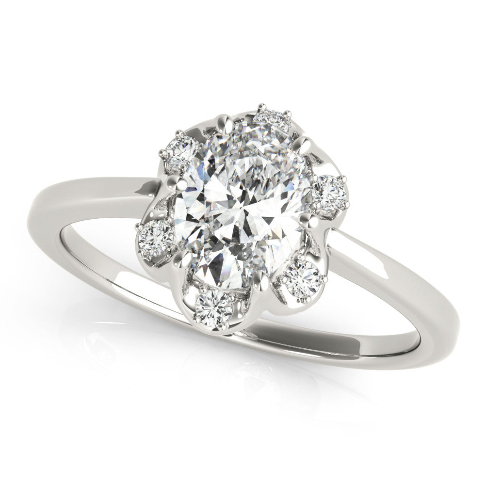 Silver Oval Halo Diamond Ring with Round Cluster Setting, Solitaire Band, and Four-Prong Setting 2