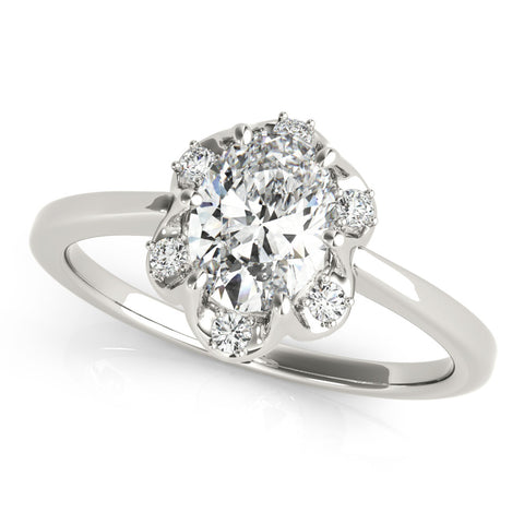 Silver Oval Halo Diamond Ring with Round Cluster Setting, Solitaire Band, and Four-Prong Setting 2