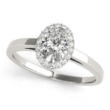 Silver Oval Halo Diamond Ring with Solitaire Band and Prong Setting 1