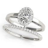 Silver Oval Halo Diamond Ring with Solitaire Band and Prong Setting 2
