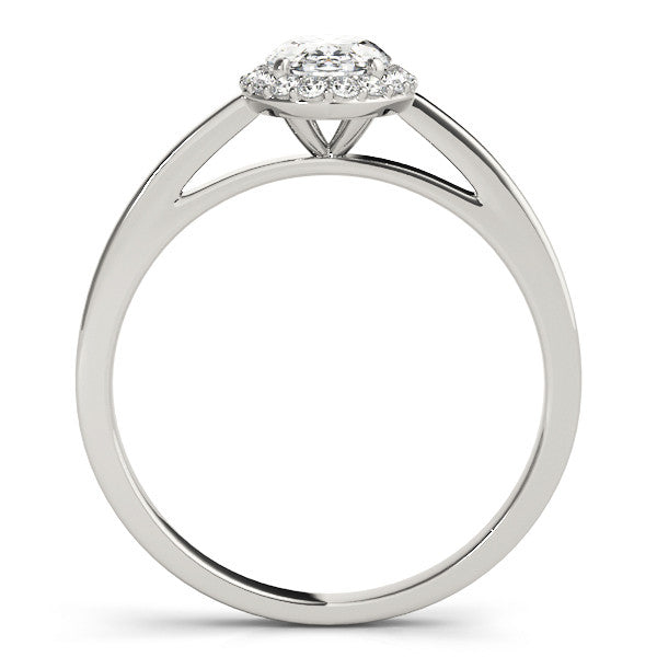 Silver Oval Halo Diamond Ring with Solitaire Band and Prong Setting