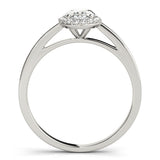 Silver Oval Halo Diamond Ring with Solitaire Band and Prong Setting