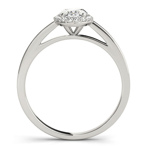 Silver Oval Halo Diamond Ring with Solitaire Band and Prong Setting
