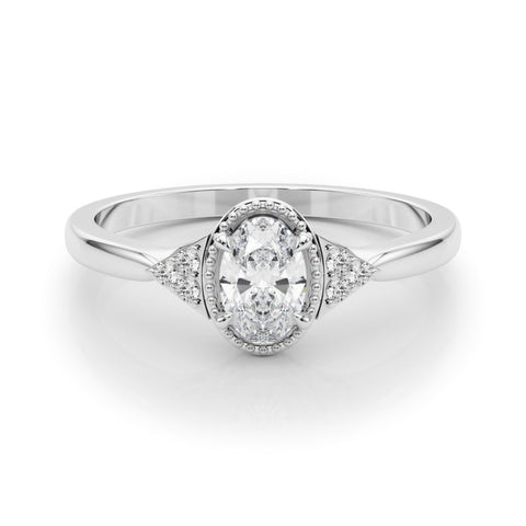 Silver Oval Halo Diamond Ring with Tapered Band and Four-Prong Setting 2