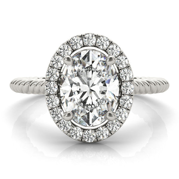Silver Oval Halo Diamond Ring with Twisted Band and Four-Prong Setting 2