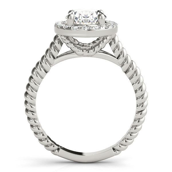 Silver Oval Halo Diamond Ring with Twisted Band and Four-Prong Setting