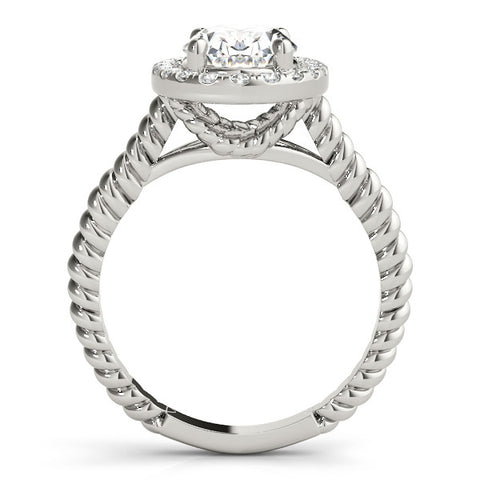 Silver Oval Halo Diamond Ring with Twisted Band and Four-Prong Setting