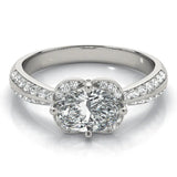 Silver Oval Halo Diamond Split Shank Ring with Four-Prong Setting 2