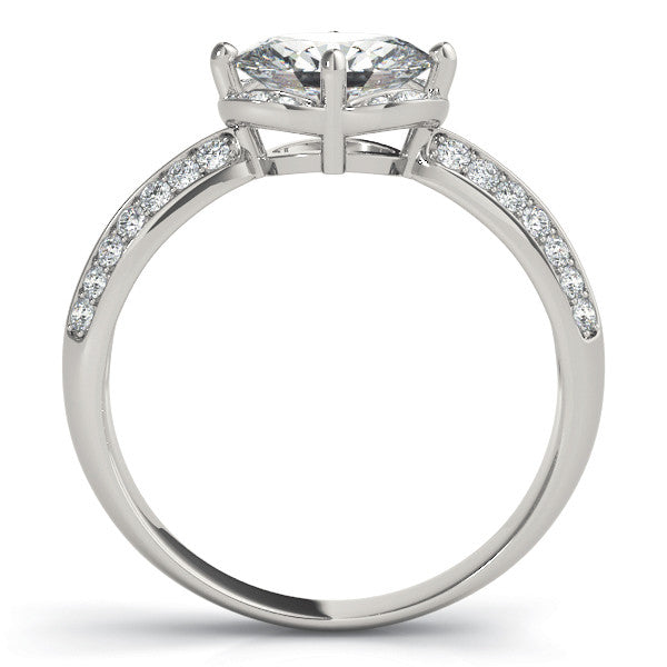 Silver Oval Halo Diamond Split Shank Ring with Four-Prong Setting