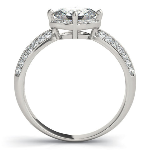 Silver Oval Halo Diamond Split Shank Ring with Four-Prong Setting