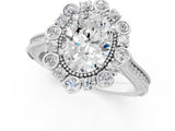 Silver Oval Halo Milgrain Pave Diamond Ring with Four-Prong Setting 1
