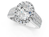 Silver Oval Halo Round Diamond Pave Band with Prong Setting 1