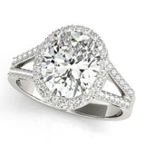 18K White Gold 4.04 Carat D VVS2 Oval Halo Split Shank Diamond Ring with Four-Prong Setting