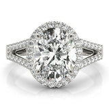18K White Gold 4.04 Carat D VVS2 Oval Halo Split Shank Diamond Ring with Four-Prong Setting