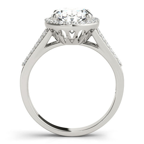 Silver Oval Halo Split Shank Diamond Ring with Four-Prong Setting