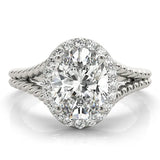 Silver Oval Halo Split Shank Twisted Band Prong Set Ring 1