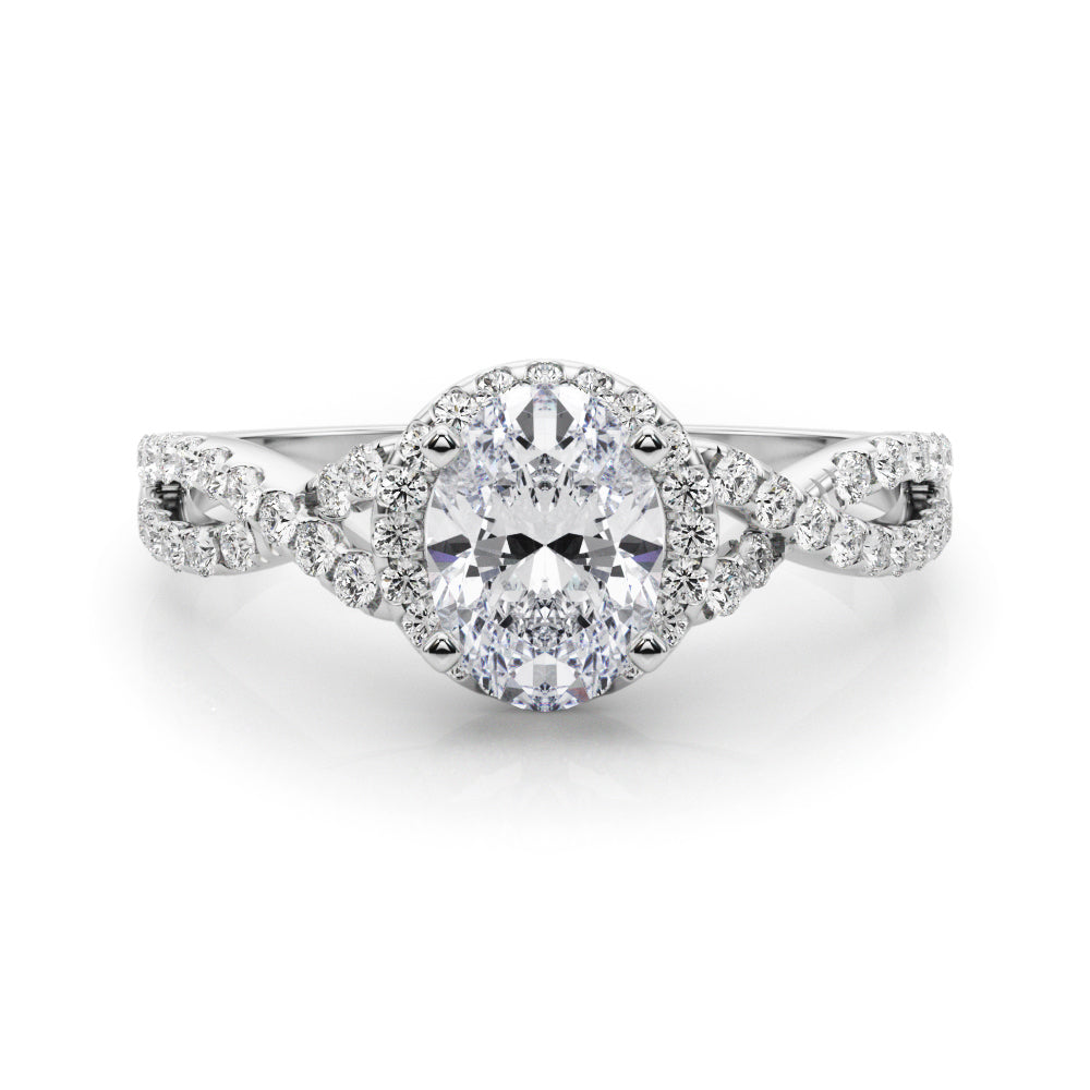 Silver Oval Halo Twist Band Solitaire Prong Setting Ring