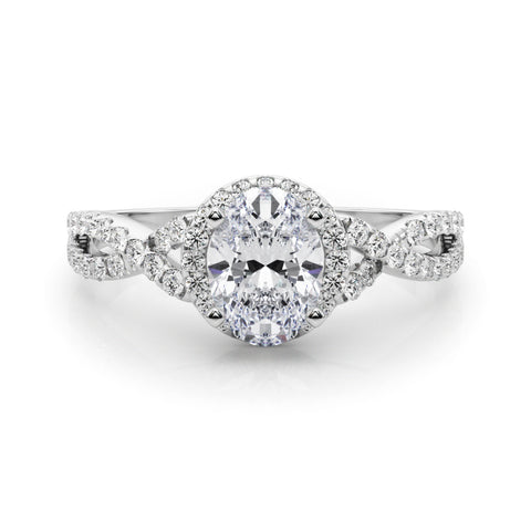 Silver Oval Halo Twist Band Solitaire Prong Setting Ring