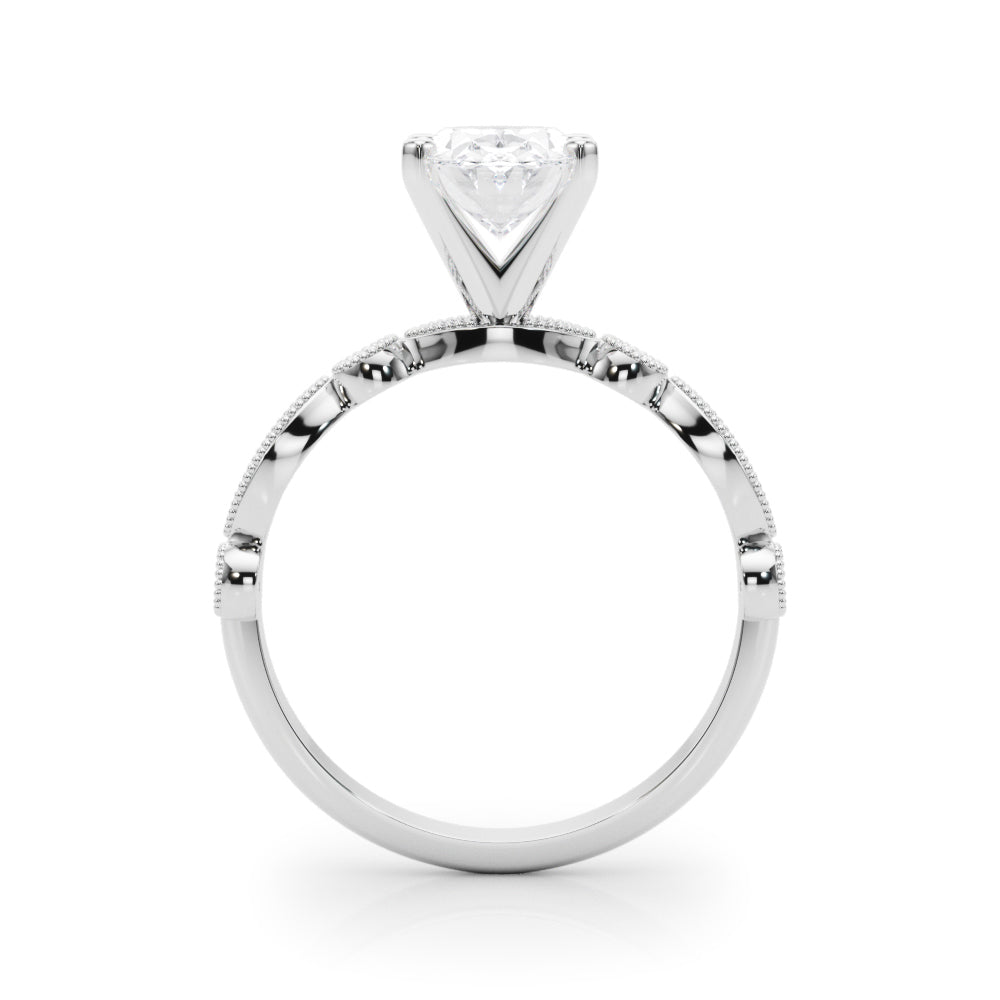 Silver Oval Milgrain Bezel Diamond Engagement Ring with Solitaire Prong Setting 1