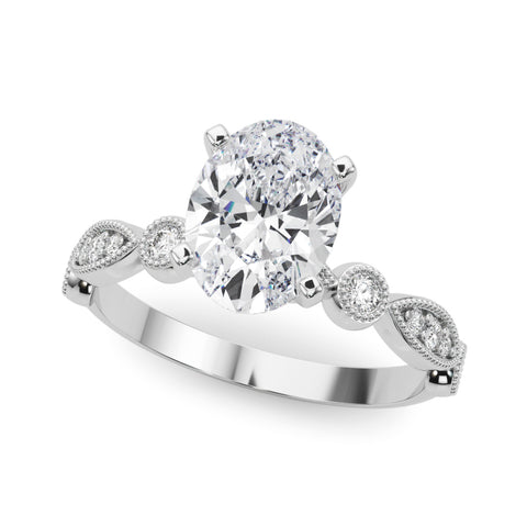 Silver Oval Milgrain Bezel Diamond Engagement Ring with Solitaire Prong Setting 2