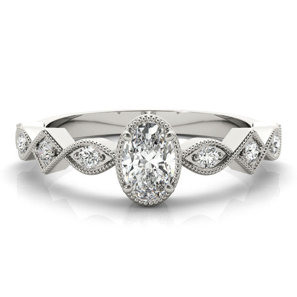 Silver Oval Milgrain Marquise Diamond Twist Band Ring