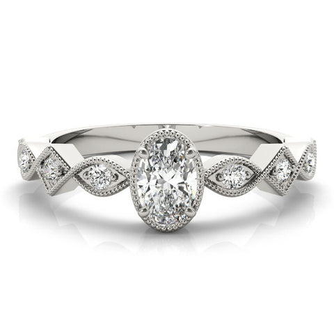 Silver Oval Milgrain Marquise Diamond Twist Band Ring