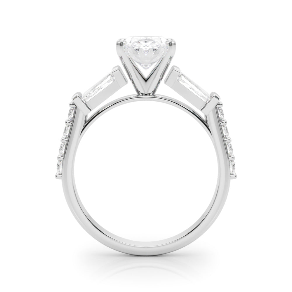 Silver Oval Solitaire Baguette Side Stone Channel Set Engagement Ring 1