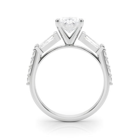 Silver Oval Solitaire Baguette Side Stone Channel Set Engagement Ring 1
