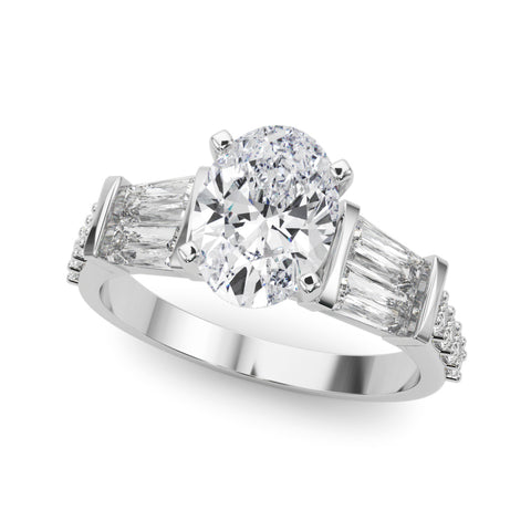 Silver Oval Solitaire Baguette Side Stone Channel Set Engagement Ring 2