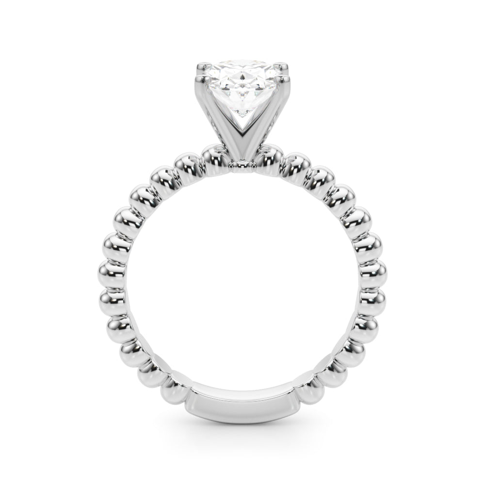 Silver Oval Solitaire Beaded Band Prong Setting Ring 1
