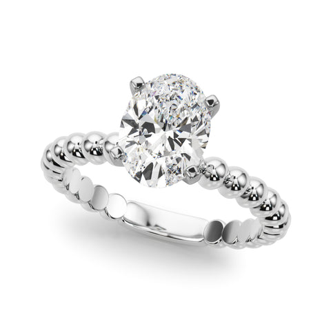 Silver Oval Solitaire Beaded Band Prong Setting Ring 2