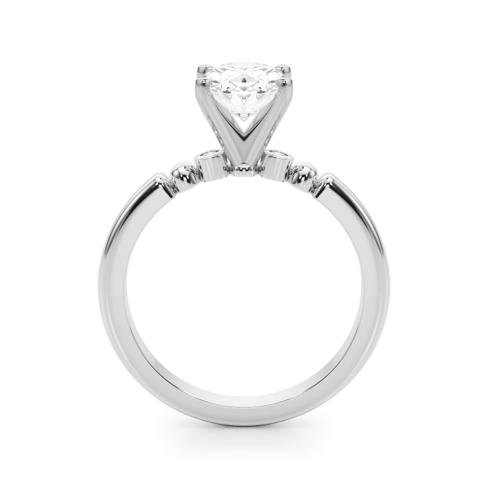 Silver Oval Solitaire Beaded Band with Four-Prong Setting 1