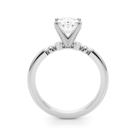 Silver Oval Solitaire Beaded Band with Four-Prong Setting 1