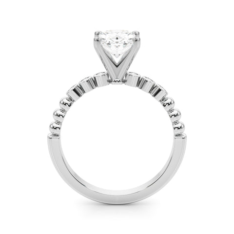Silver Oval Solitaire Bezel Accent Diamond Engagement Ring with Beaded Band and Four-Prong Setting 1