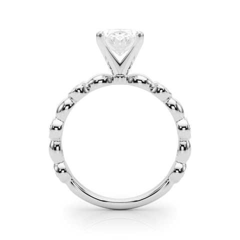 Silver Oval Solitaire Bezel-Set Diamond Ring with Beaded Band and Four-Prong Setting 1