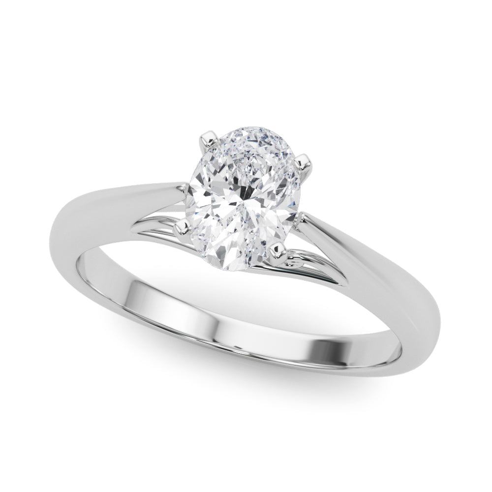 Silver Oval Solitaire Diamond Engagement Ring with Cathedral Setting and Four-Prong Mount on a Classic Band 2