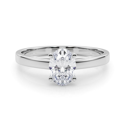 Silver Oval Solitaire Diamond Engagement Ring with Four-Prong Setting on a Classic Band