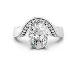 Silver Oval Solitaire Diamond Engagement Ring with Pave Band and Four-Prong Setting 1
