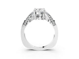 Silver Oval Solitaire Diamond Engagement Ring with Pave Band and Four-Prong Setting 4