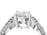 Silver Oval Solitaire Diamond Engagement Ring with Pave Band and Four-Prong Setting 5