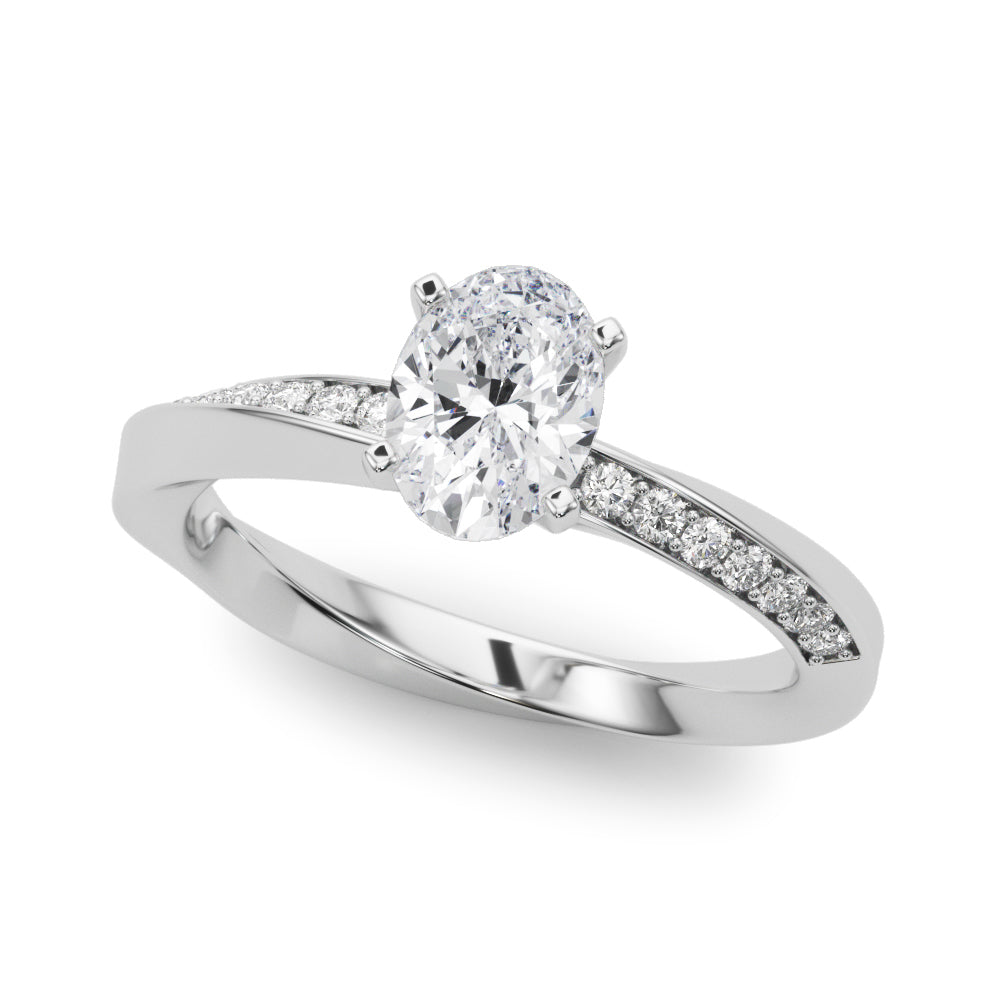 Silver Oval Solitaire Diamond Engagement Ring with Side Stone Accents and Four-Prong Setting 2